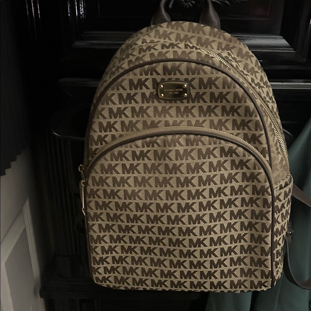 Michael Kors Brown MK Signature Backpack with Gold Hardware